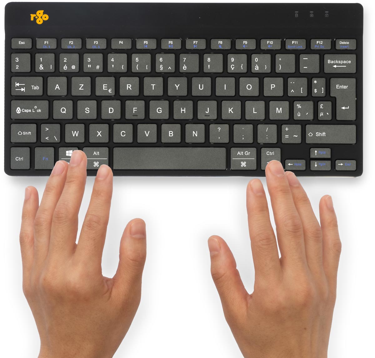R-Go Compact Break ergonomisch Bluetooth toetsenbord, azerty, zwart