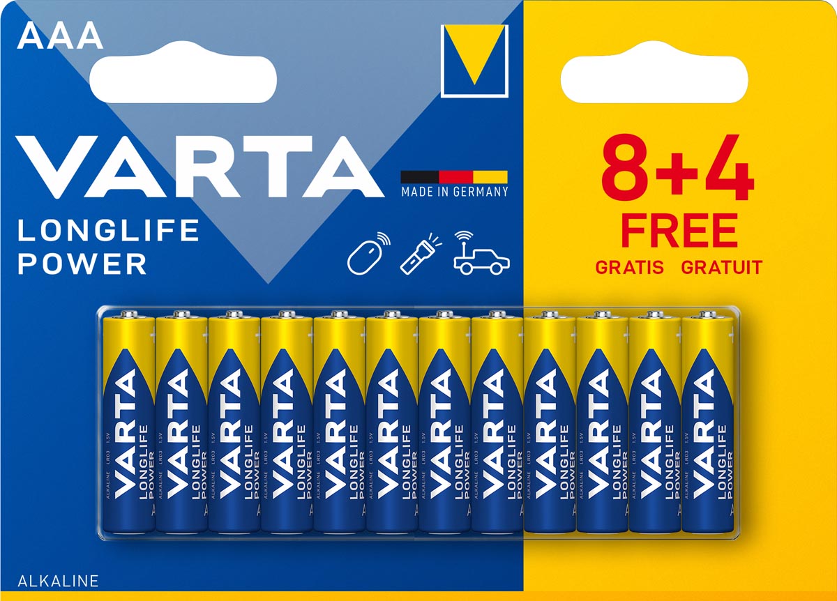 Varta Longlife Power AAA alkalinebatterijen blister 12 stuks