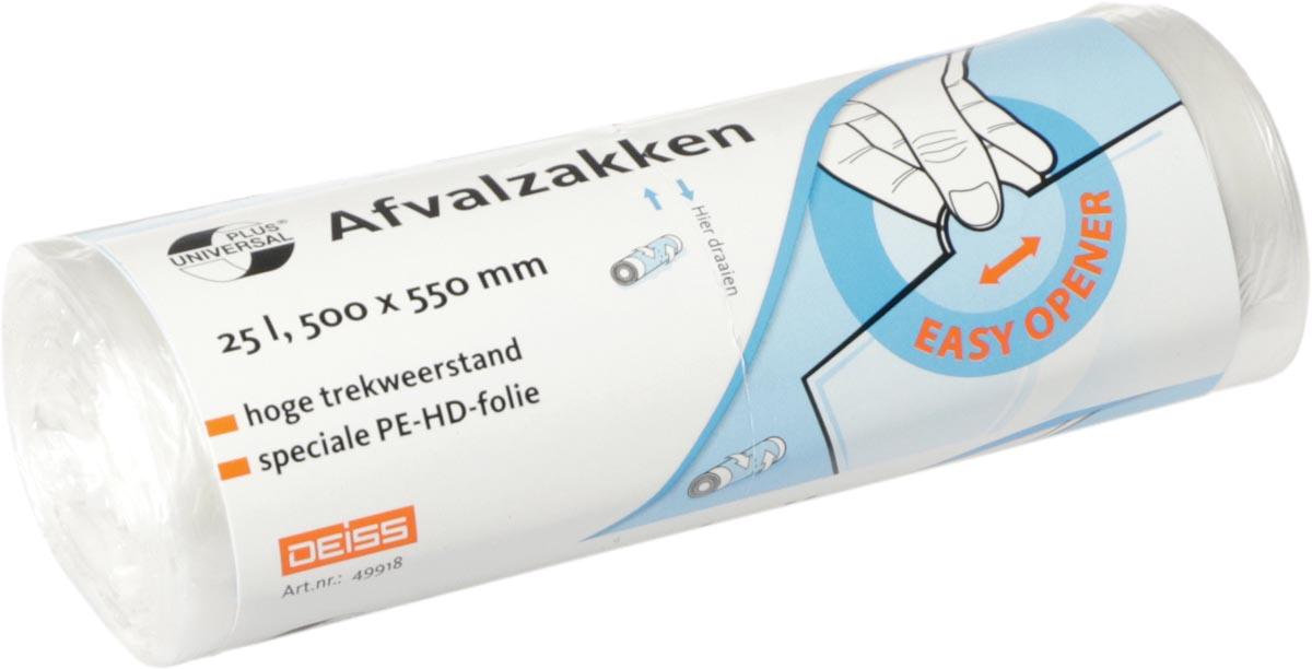 Vuilniszak Universal Plus, 7 micron, ft 50 x 55 cm, 25 liter, transparant, rol van 50 stuks
