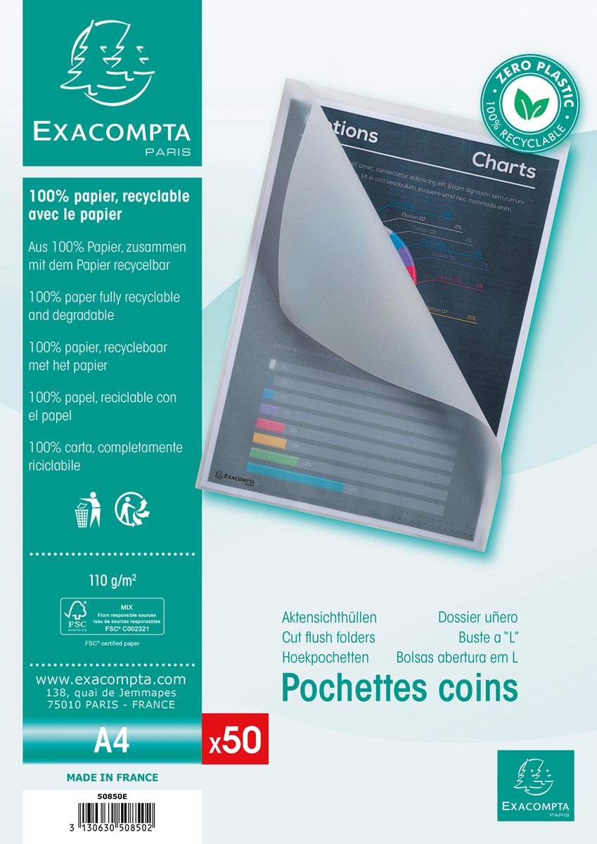 Exacompta L-map Cut-flush A4 transparant papier 110 g/m² pak van 50
