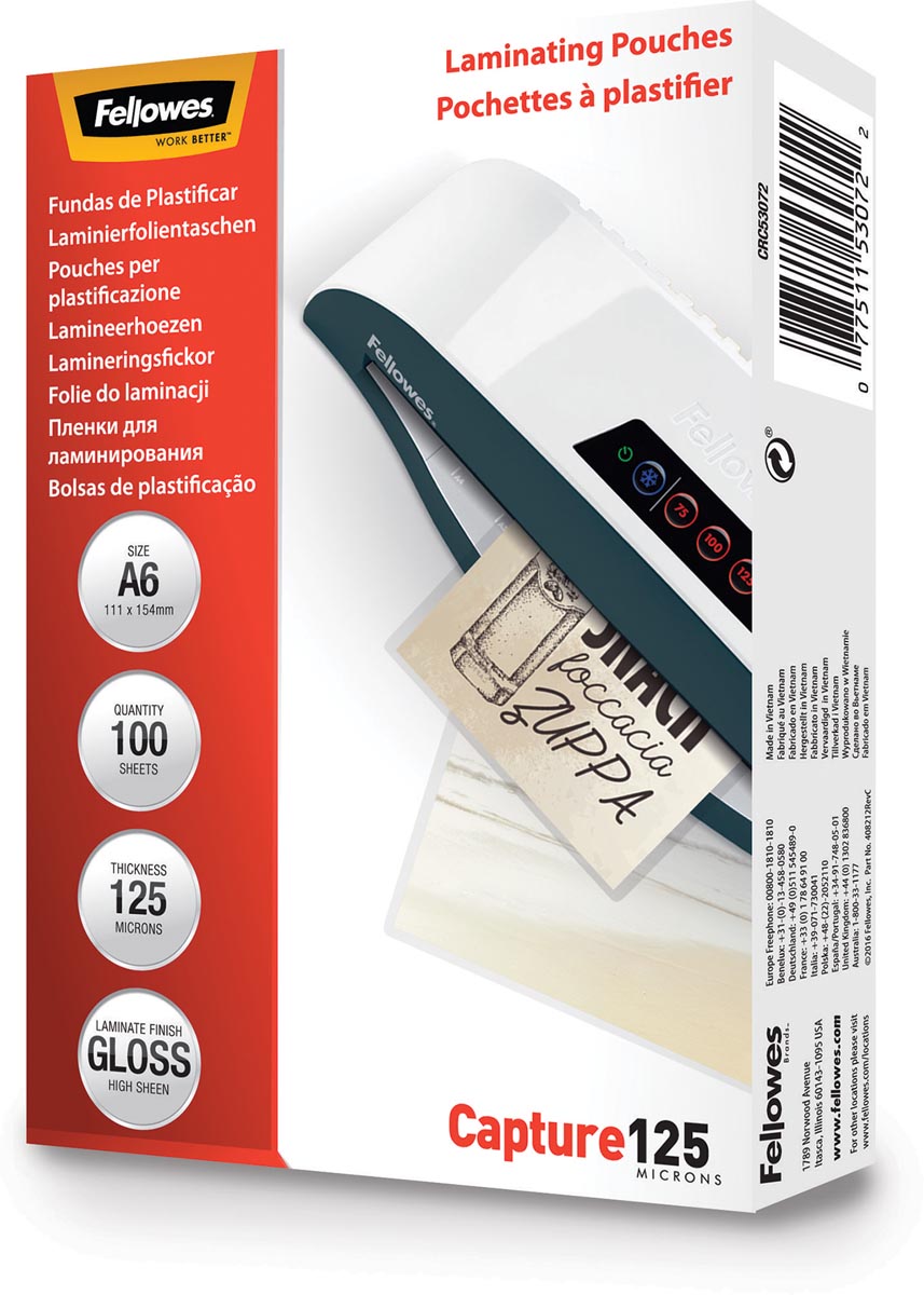 Fellowes lamineerhoes Capture125 ft A6, 250 micron (2  x 125 micron), pak van 100 stuks