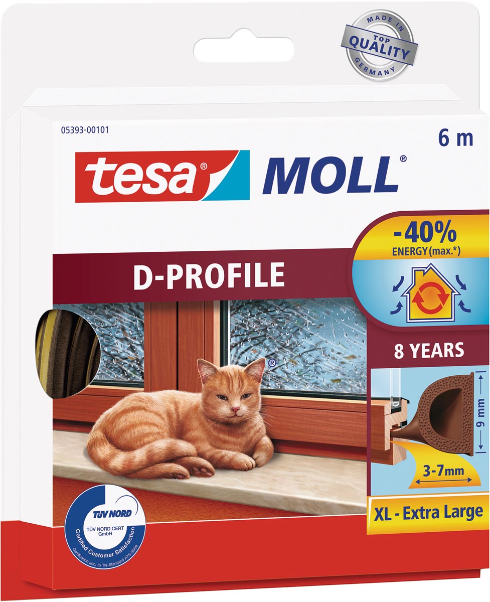 tesa Moll Classic tochtstrip D-profiel bruin 6 m 30 mm