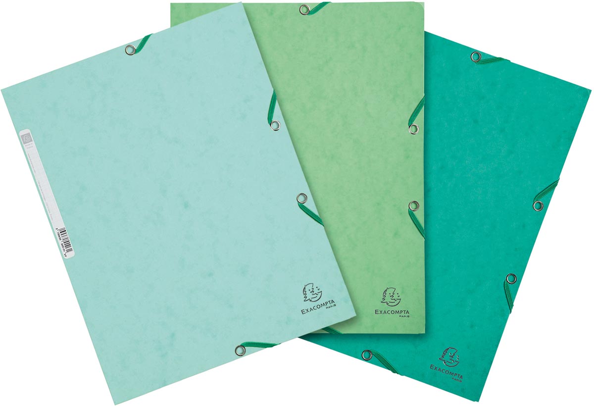 Exacompta elastomap uit karton A4 formaat 3 kleppen elastosluiting set van 3 groen ecologisch
