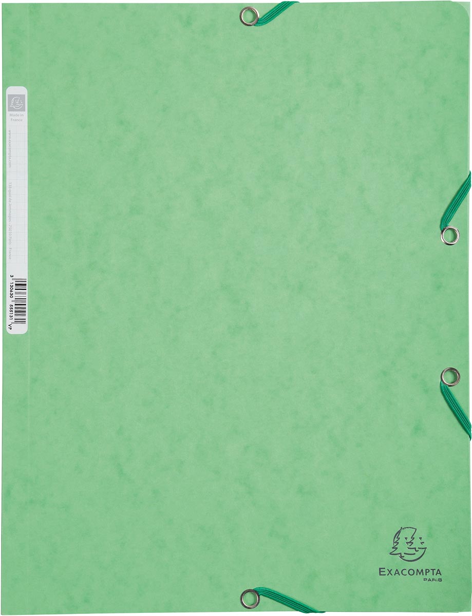Exacompta elastomap uit karton A4 formaat 3 kleppen elastosluiting set van 3 groen ecologisch