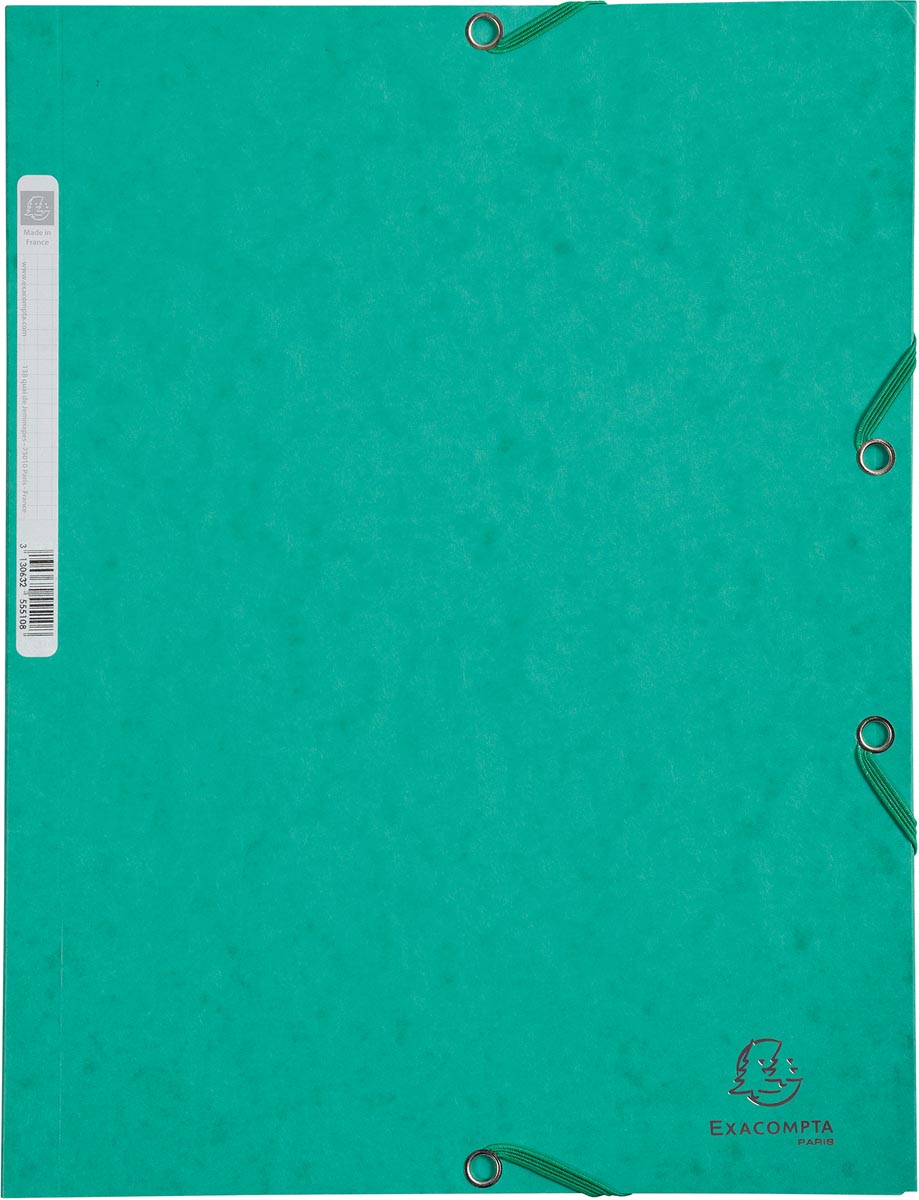 Exacompta elastomap uit karton A4 formaat 3 kleppen elastosluiting set van 3 groen ecologisch