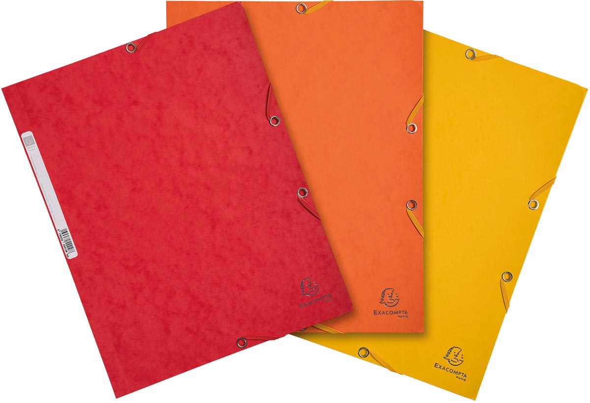 Exacompta elastomap A4 karton oranje 3 kleppen elastosluiting set van 3