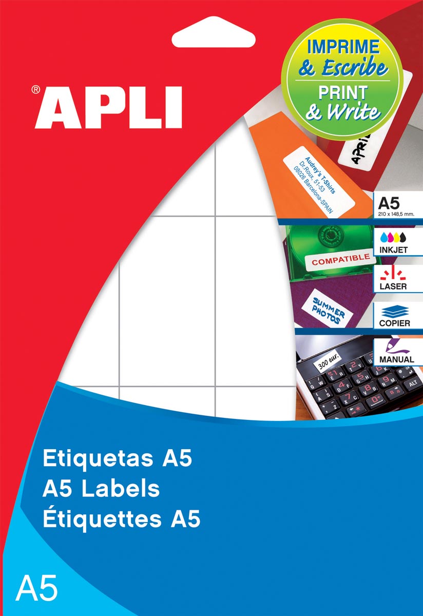 Apli witte etiketten Print & Write ft 16 x 22 mm (b x h), 990 stuks, 66 per blad (1864)