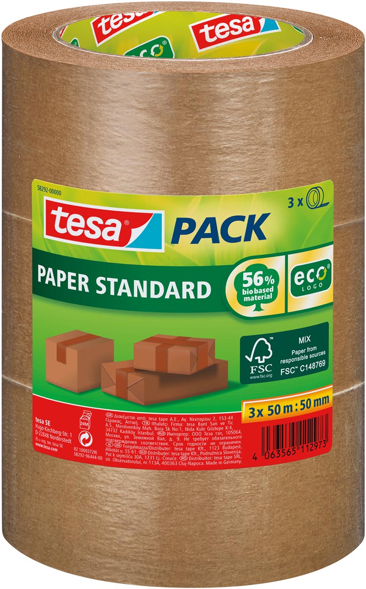 tesa verpakkingsplakband Paper Standard, ft 50 mm x 50 m, pak van 3 stuks