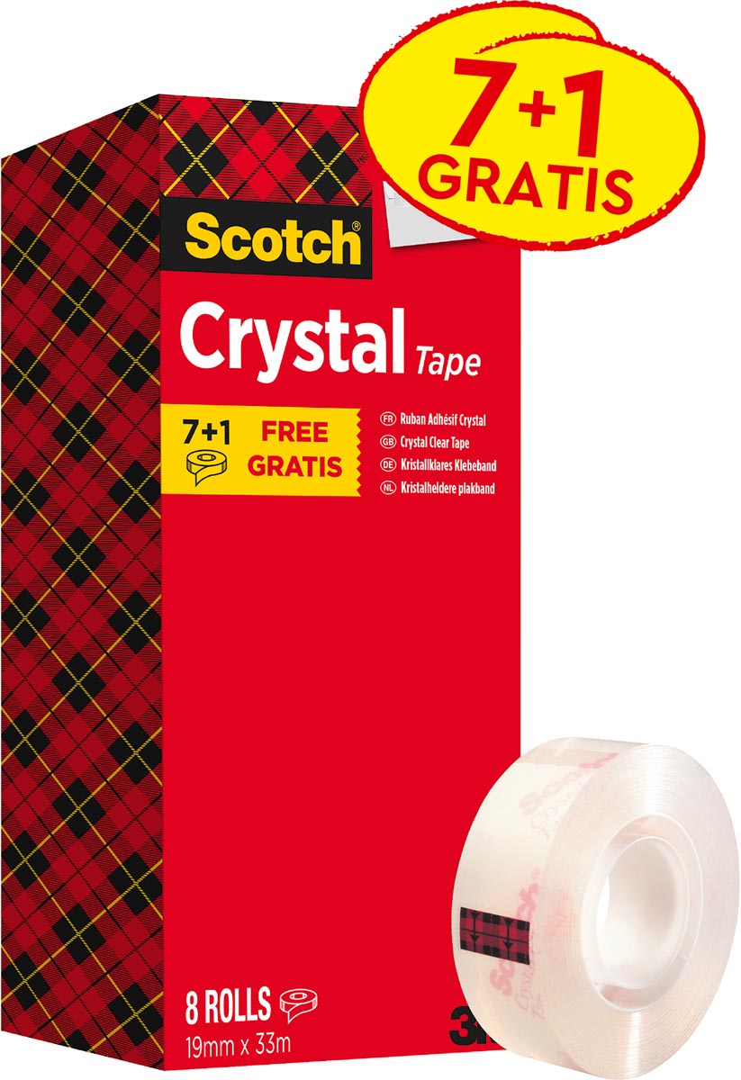 Scotch Crysal Tape Plakband Transparant 19 mm x 33 m 8 Rollen Value Pack