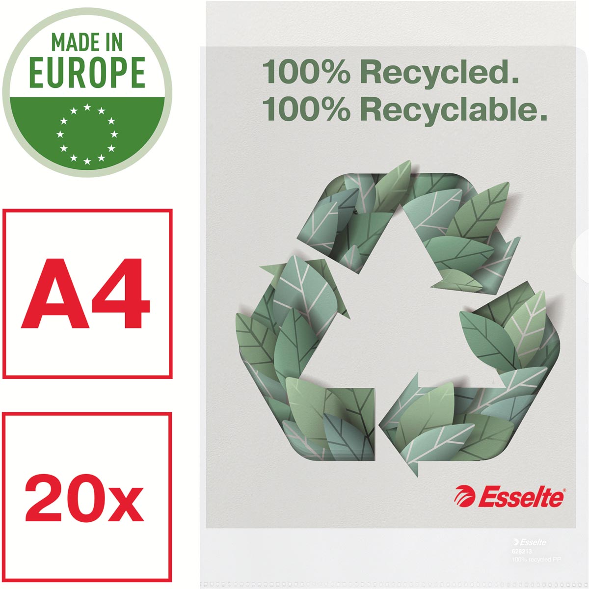 Esselte L-map, 100 % gerecycleerd, transparant, doos van 20 stuks