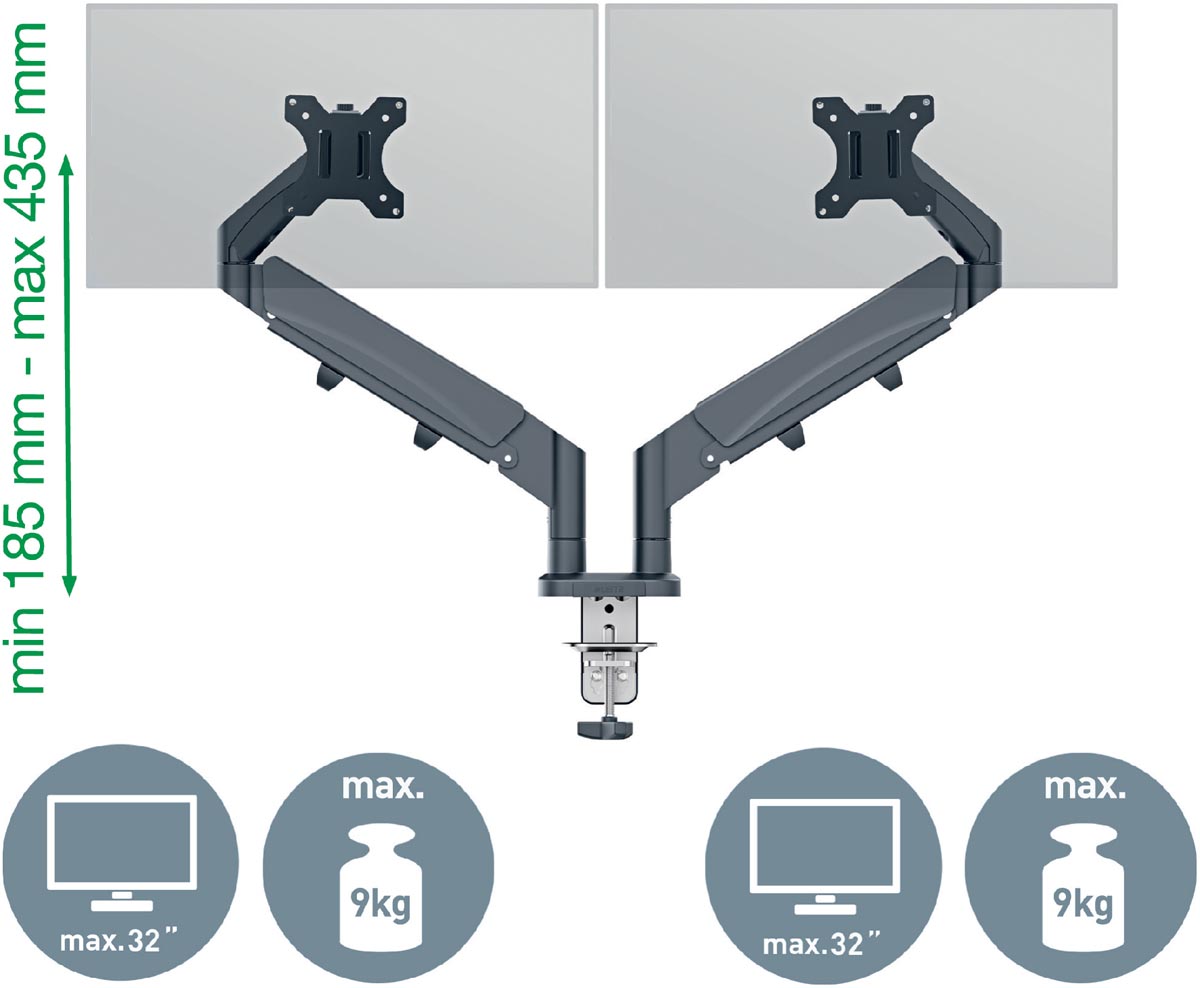 Leitz Ergo ruimtebesparende monitorarm, dubbel, grijs