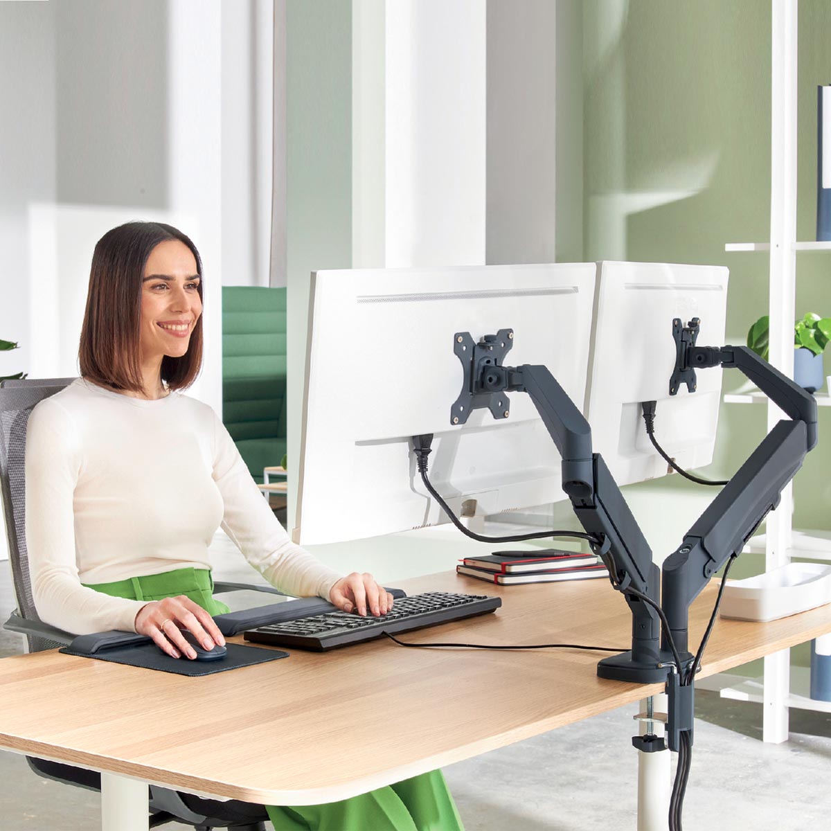 Leitz Ergo ruimtebesparende monitorarm, dubbel, grijs