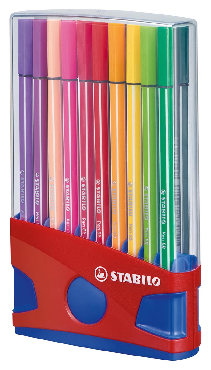 STABILO Pen 68, ColorParade, rood-blauwe doos, 20 stuks in geassorteerde kleuren