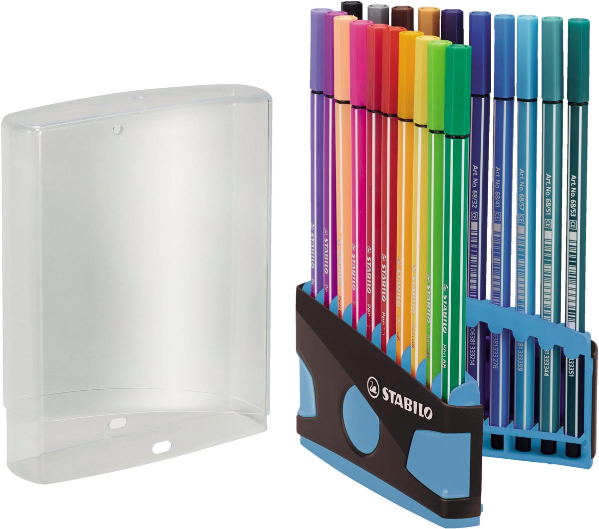 STABILO Pen 68, ColorParade, blauw-grijze doos, 20 stuks in geassorteerde kleuren