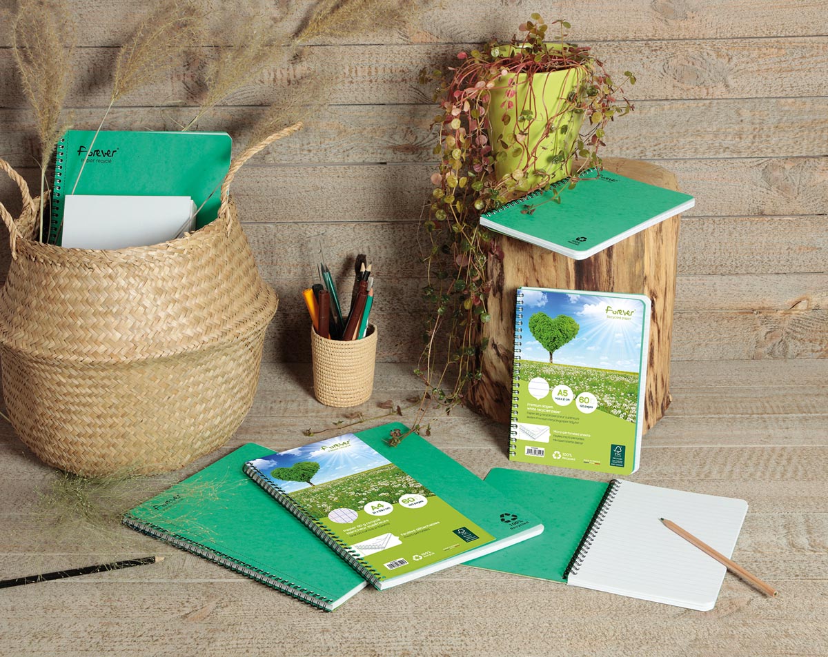 Clairefontaine FOREVER spiraalschrift, gerecycleerd, A5, 90g, 120 blz, geruit 5 mm, geassorteerd