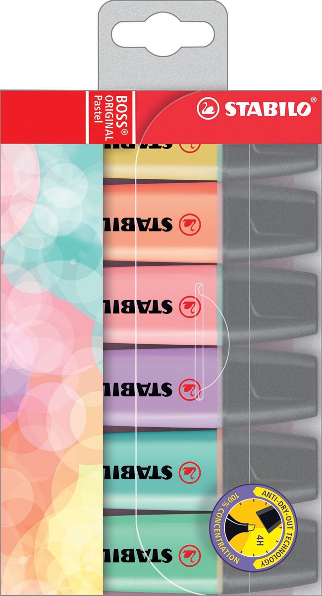STABILO BOSS ORIGINAL Pastel markeerstift set 6 stuks geassorteerde kleuren 2 mm punt