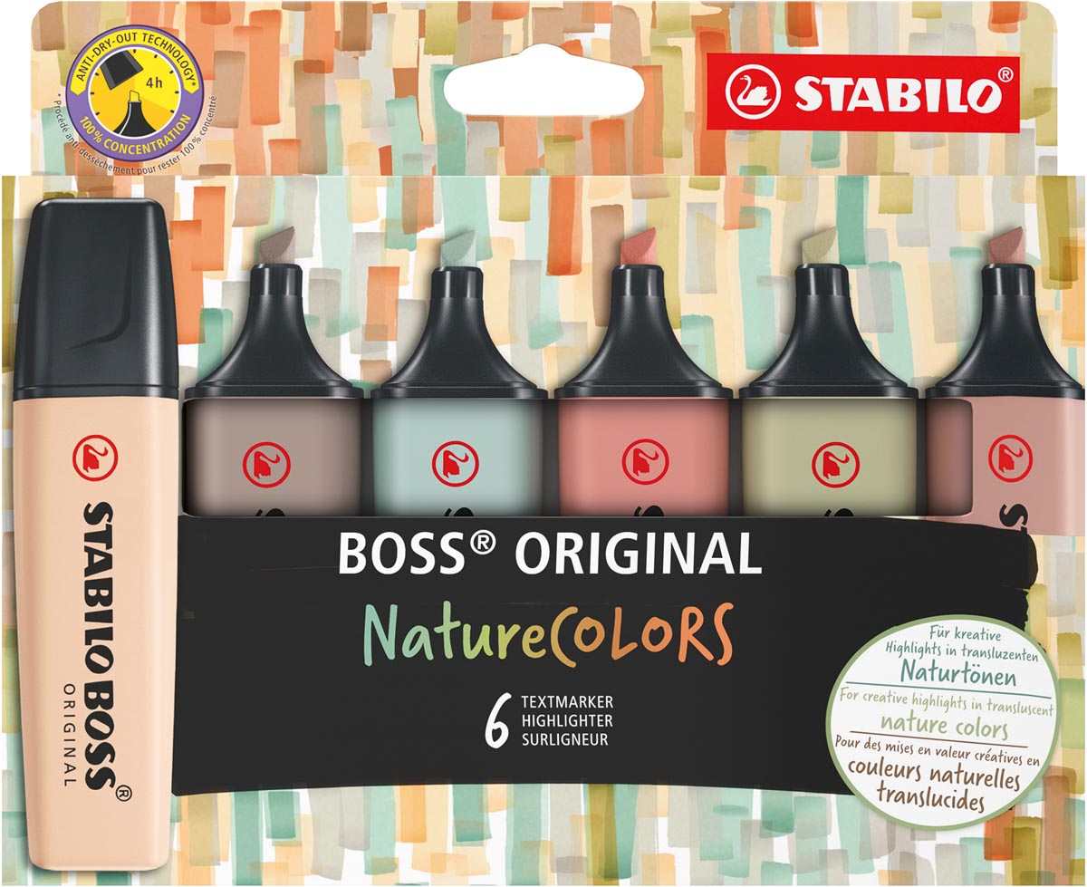 STABILO BOSS ORIGINAL NatureCOLORS markeerstift set 6 stuks assorti 2 mm puntdikte