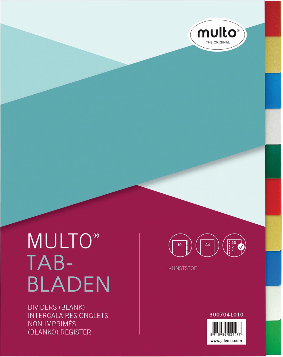 Multo Tabbladen A4 23-gaatsperforatie PP Materiaal Geassorteerde Kleuren 10-delig
