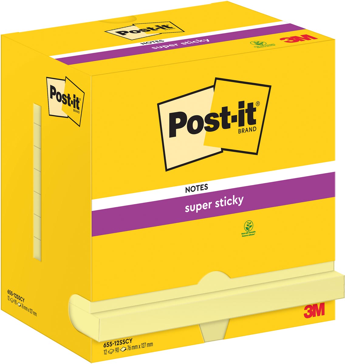 Post-it Super Sticky Memoblokken Geel 76 x 127 mm 90 vel Pak van 12