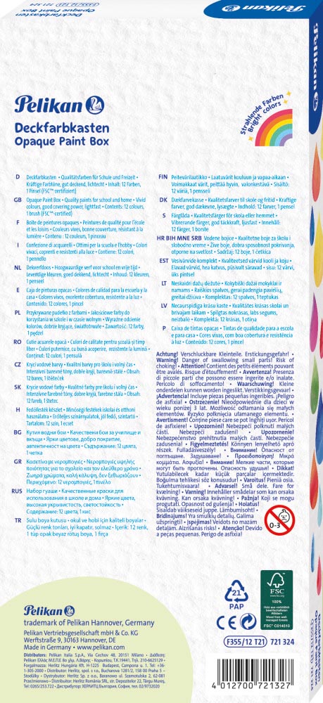 Pelikan verfdoos plakkaatverf Paintbox 12 napjes