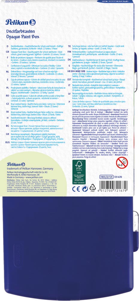 Pelikan verfdoos plakkaatverf Paintbox 22 napjes