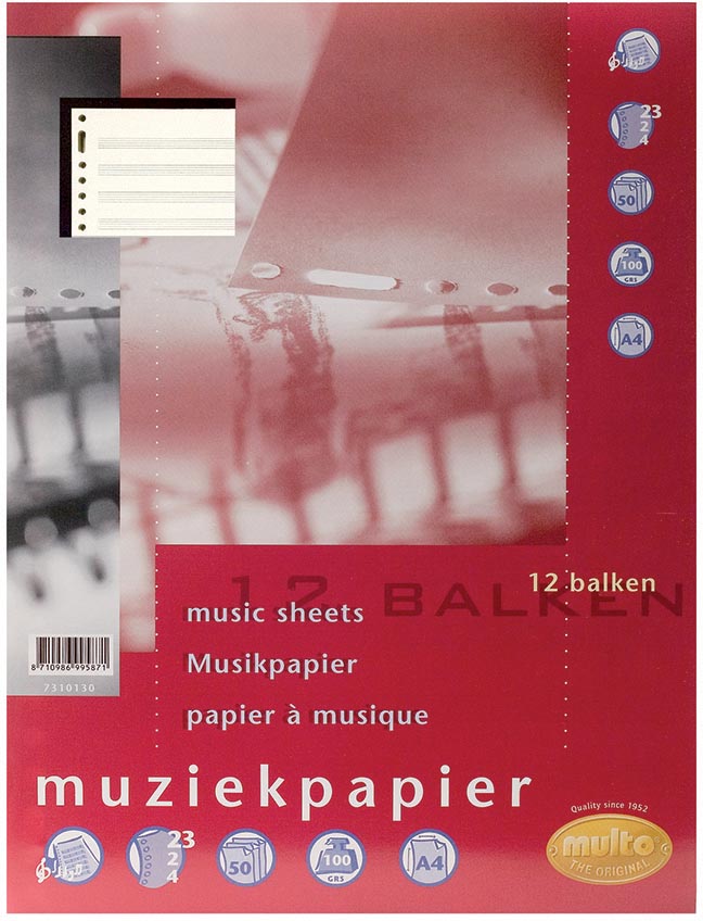 Multo muziekpapier A4 100 g/m² 12 notenbalken 50 vel FSC Mix ecologisch