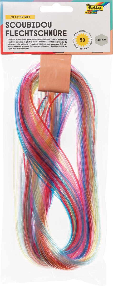 Folia scoubidou draad met glitter 50 draden 10 geassorteerde kleuren 1 m lengte 1,8 mm dikte