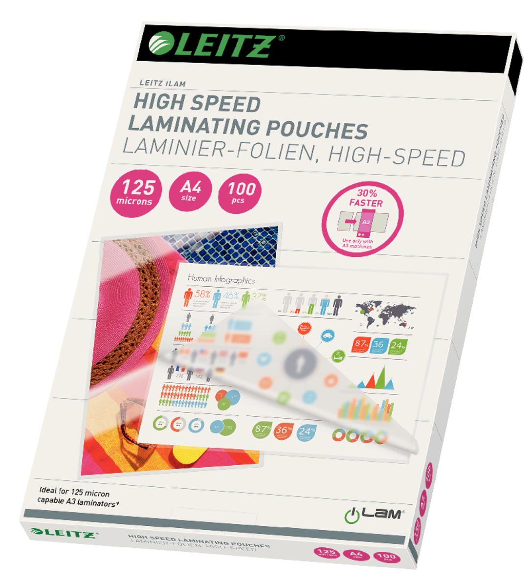 Leitz UDT lamineerhoes ft A4, 250 micron (2 x 125 micron), highspeed, pak van 100 stuks