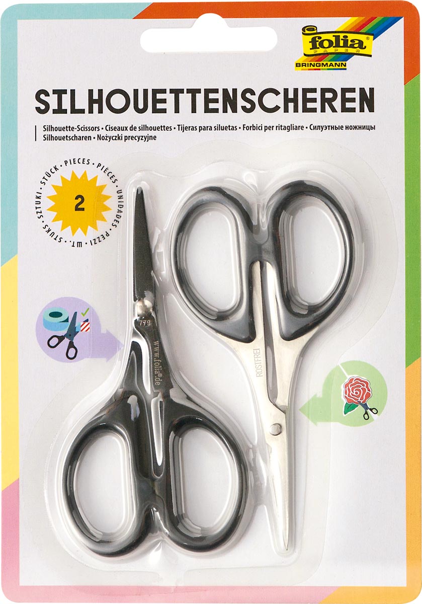 Folia silhouetschaar 10,5 cm zwart scherpe punt set van 2