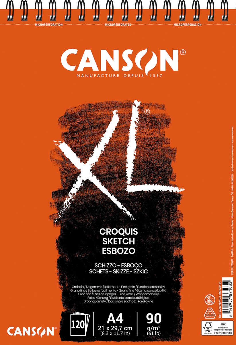 Canson schetsboek A4 XL 90 g/m² wit 120 vel ecologisch papier