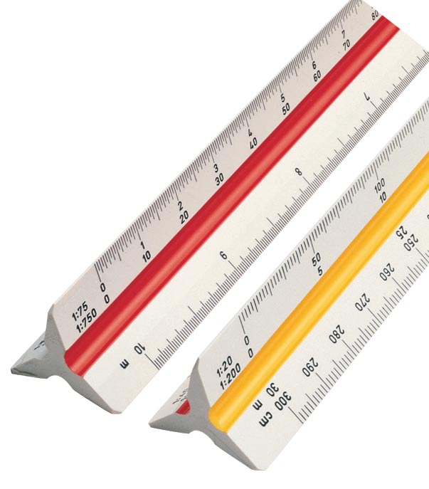 Rotring driekantige schaallat kunststof 30 cm lengte 1:20 1:25 1:50 1:75 1:100 1:125