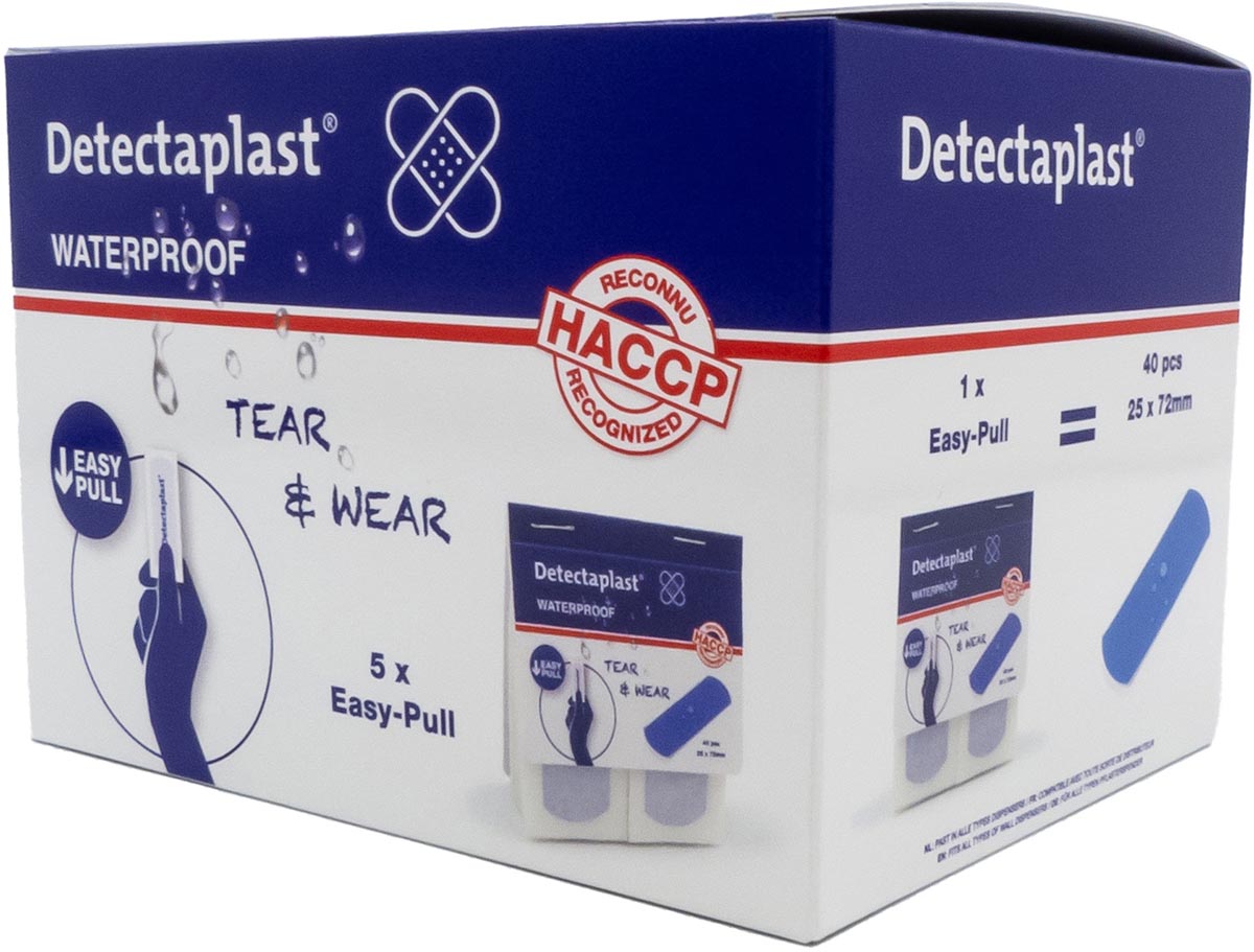 Detectaplast Tear & Wear Waterproof Easy-Pull Pleisters Blauw 25 x 72 mm 5 x 40 stuks