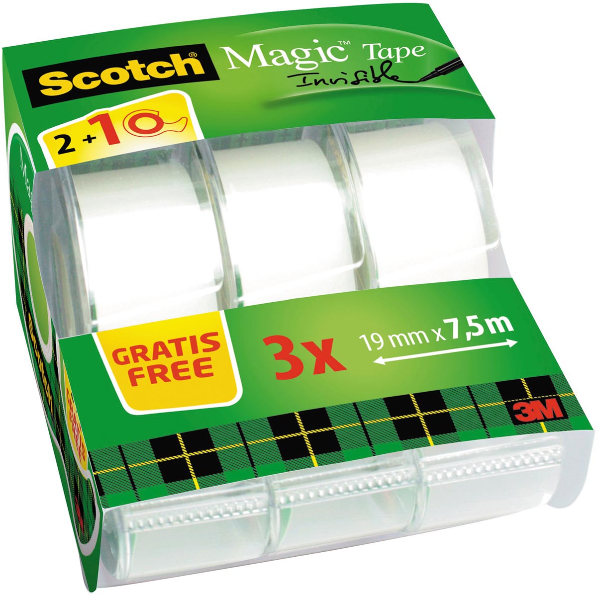 Scotch Magic onzichtbaar plakband 19 mm x 7,5 m 2 rollen met plakbandhouder