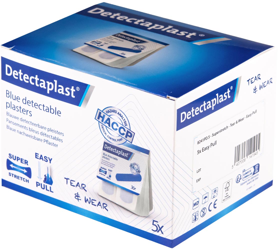 Detectaplast Tear & Wear Elastic Easy-Pull blauw 25 x 72 mm 5 x 36 stuks