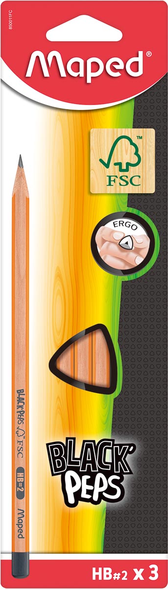 Maped Black'Peps HB potlood grijs 3 stuks blister grafiet 2.2 mm puntdikte