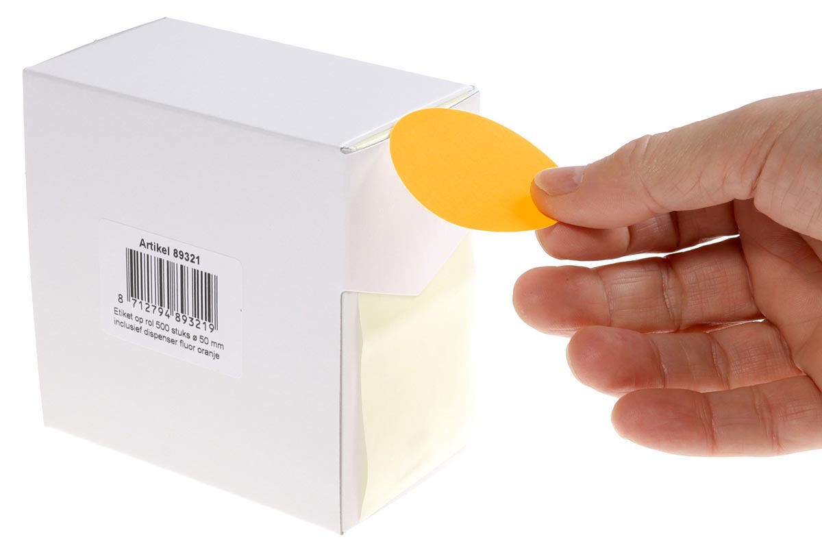 Rillprint ronde etiketten fluo oranje 50 mm diameter rol 500 stuks