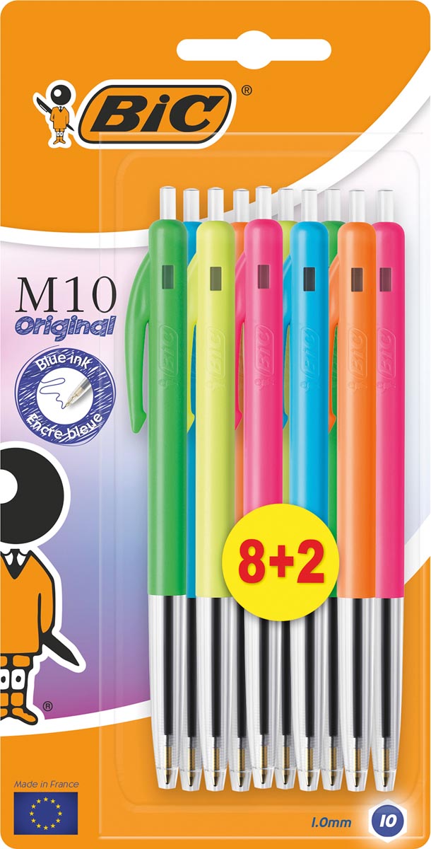 Bic balpen M10 Clic Pastel, 8+2 gratis, op blister