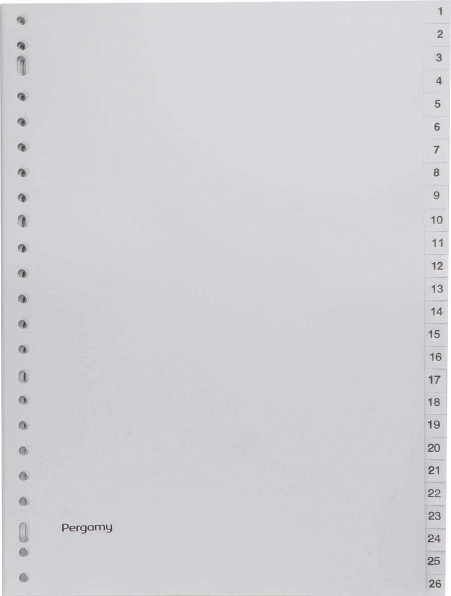Pergamy Numerieke tabbladen A4 grijze PP 23-gaatsperforatie set 1-52