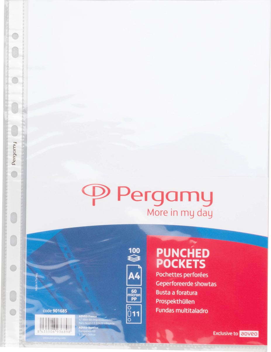 Pergamy showtas A4 transparant PP 60 micron 11-gaatsperforatie pak 100 stuks