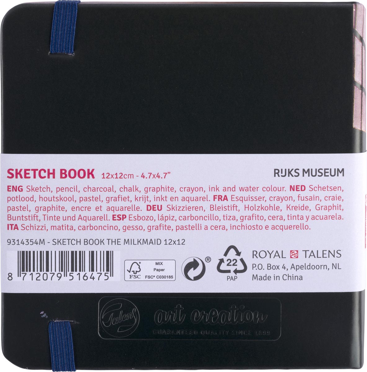 Talens Art Creation schetsboek Het Melkmeisje, 140 g/m², ft 12 x 12 cm, 80 vel
