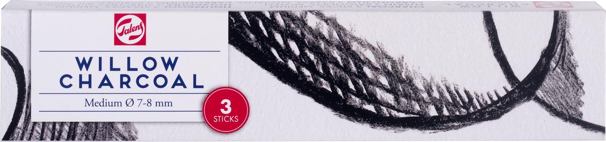 Talens houtskool medium zwart 3 staafjes wilgenhout 35x20x165 mm
