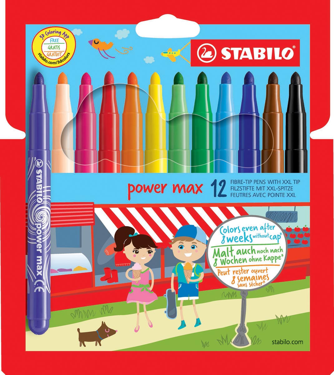 STABILO power max viltstift set 12 stuks geassorteerde kleuren