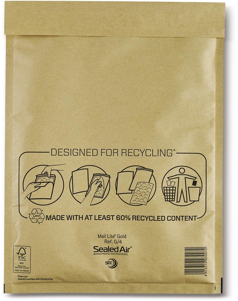 Mail Lite luchtkussenenveloppen goud 240 x 330 mm kraftpapier stripsluiting 50 stuks