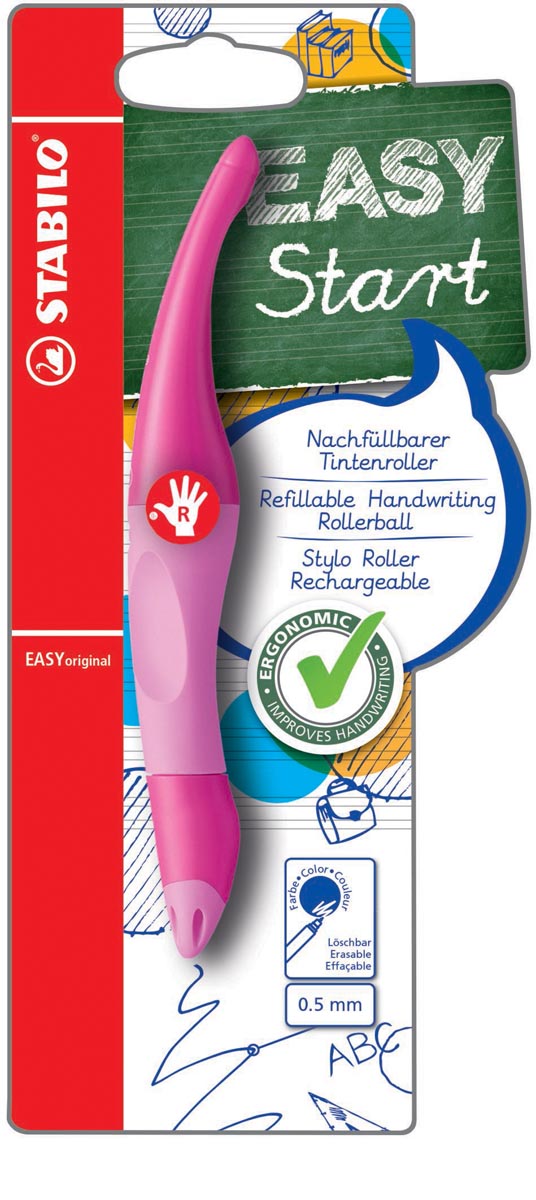 STABILO EASYoriginal roller voor rechtshandigen roze 0.5 mm navulbaar rubberen grip