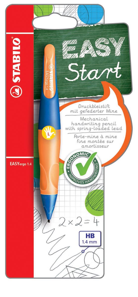 STABILO EASYergo vulpotlood, 1,4 mm, voor linkshandigen, blister van 1 stuk, marine en oranje