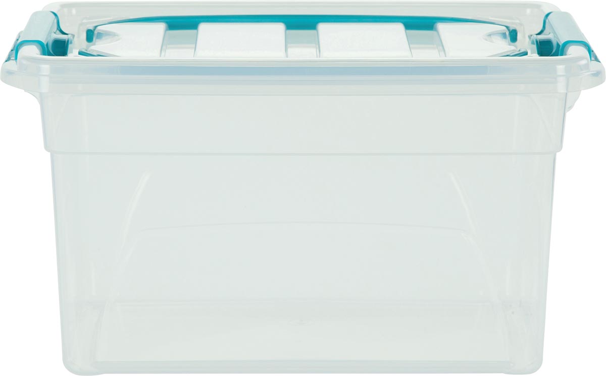 Whitefurze Opbergdoos 7 liter kunststof transparant met blauwe handvaten en clips 320x205x170 mm