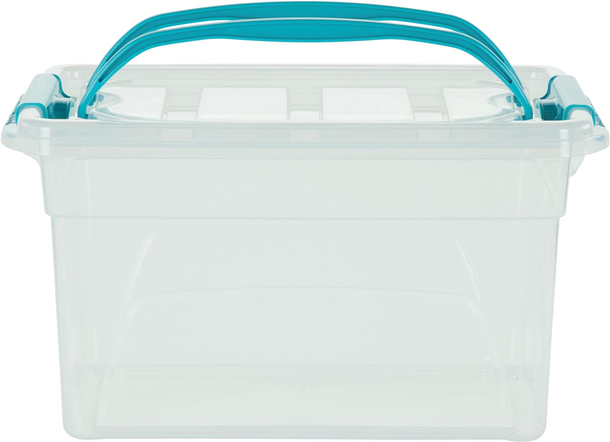 Whitefurze Opbergdoos 7 liter kunststof transparant met blauwe handvaten en clips 320x205x170 mm