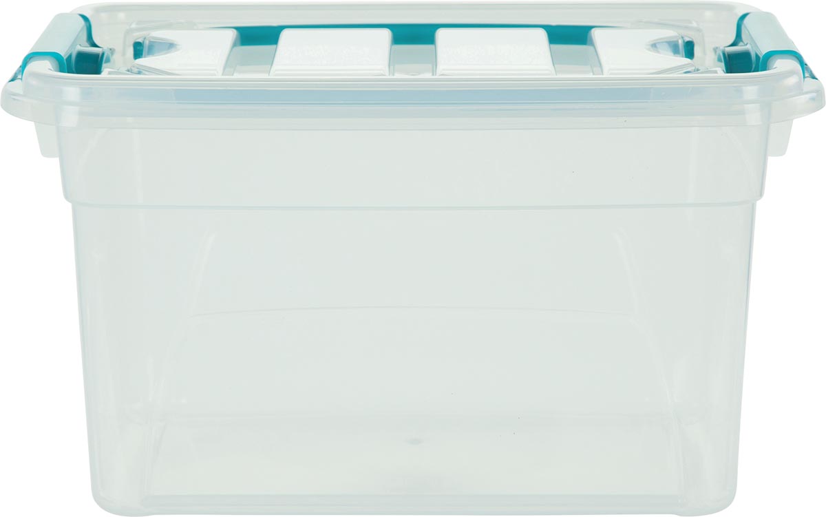 Whitefurze Carry Box opbergdoos 13 liter, transparant met blauwe handvaten