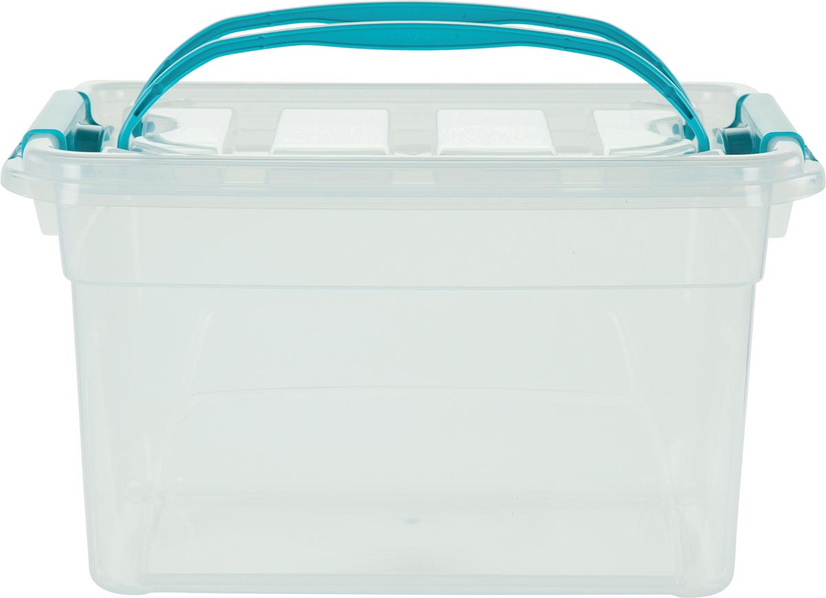 Whitefurze Carry Box opbergdoos 13 liter, transparant met blauwe handvaten