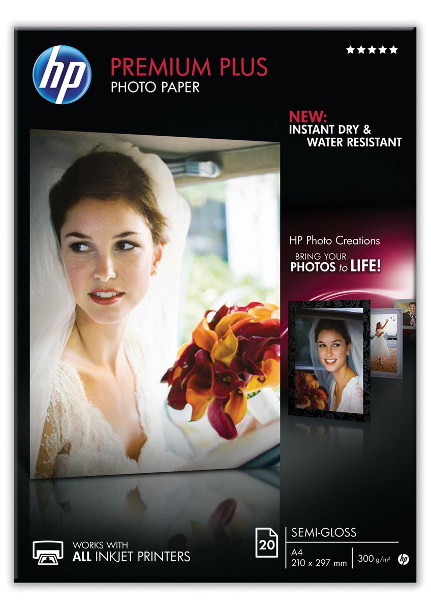 HP Premium Plus fotopapier A4 300 g/m² wit semi-glanzend pak van 20 vel